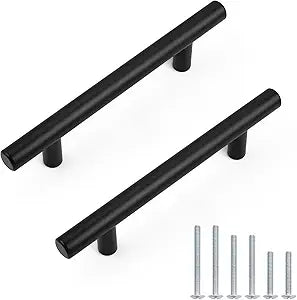 Probrico 50 Pack Hole Centers 3.75inch Matte Black Kitchen Cabinet Handles, Stainless Steel Dresser Drawer Pulls, Modern T Bar 6inch Length Pull Handle for Closet