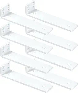 White Floating Shelf Brackets 10 inch, Heavy Duty Wall Shelf Bracket 8 Pack for Shelves Support, Hidden Metal L Brackets with Mounting Hardware (1/5'' Thick)