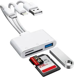SD Card Reader for iPhone 17 16 15 14 iPad, 3-in-1 Memory Card Reader with USB Camera Adapter, SD/Micro SD Card Adapter for Trail Game Camera Viewer, iPhone SD Card Adapter for Mac Android PC