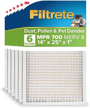 Filtrete 14x25x1 Air Filter, MERV 8, MPR 700, 6 HVAC Filters