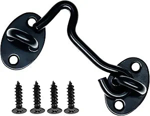 4 Pack 3" Hook and Eye Gate Latch, Stainless Steel Rust-Resistant Barn Door Lock Cabin Hooks for Gate Shutters Window Slide Barn Shed Cabinet Bathroom, with 16pcs Screw,Black