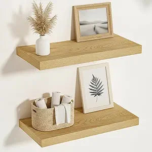 Vivelove 12 Inch Deep Floating Shelves 16 inch Long, Over Toilet Shelf with Invisible Brackets, for Bedroom Bathroom Living Room Kitchen Office, Rustic Farmhouse Decor, 15.7X12X1.5 Set of 2, Oak