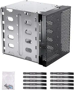 Hard Drive Cage,Galvanized Steel Plate + ABS Plastic Cage Hard Drive Tray Rack with Fan Space,Adapter Rack Bracket for Computer SATA 5.25in to 5X 3.5