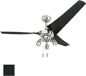 Honeywell Ceiling Fans Phelix, 56 Inch Contemporary Indoor LED Ceiling Fan with Light, Pull Chain, Dual Mounting Options, Modern High Performance Blades, Reversible Motor - 50611-01 (Brushed Nickel)