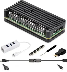 iUniker Pi Zero Aluminum Case Kit with Pin Header, OTG Hub, HDMI Adapter, On/Off Switch for Pi Zero 2