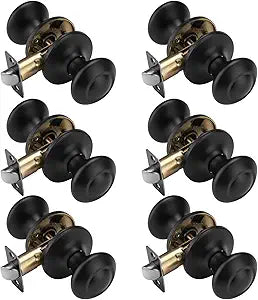 6 Pack Black Door Knobs Interior, Non Locking Hall Door Knob, Vintage Door Handles Door Lever