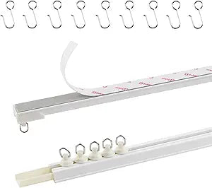 TYRON Adhesive Curtain Track Ceiling or Wall Mount(224"/ 18.7 FT), Ceiling Track Room Divider, Self Adhesive Curtains Rod No Drill, Screws or Tools, Curtain Hangers No Damage