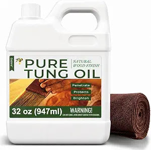 32oz 100% Pure Tung Oil for Wood, Food-Safe Waterproof Tung Oil with Towel