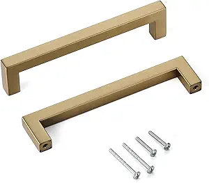 10 Pack Champagne Cabinet Handles 6.3 Inch Hole to Hole Champagne Bronze Drawer Pulls Square Cupboard Handles Cabinet Door Handles Modern Stainless Steel Kitchen Hardware for Cabinets