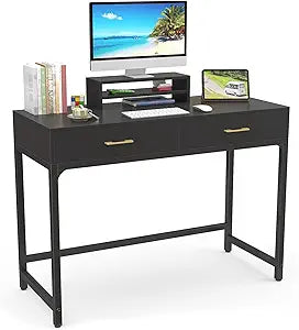 WESTREE Computer Gaming Desk Office - Study Writing Desk with Drawer for Teen, Bedroom Makeup Desk Home Office Furniture with Storage Shelf, Height Monitor Stand