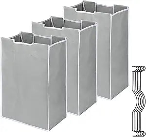 3 Bag Laundry Sorter Replacement Bags, Augot Large Hamper Cart Removable Replacement Bags with 6Pcs Hangers and Carry Handle, Laundry Organizer Storage Case 21"H15"L9"W