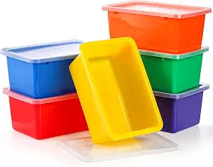 Nicunom 6 Pack Small Cubby Bins Storage Bins with Lids, 6 Qt Plastic Storage Bins Colorful Toy Storage Containers, Stackable Organizer Cubbies for Classroom Home