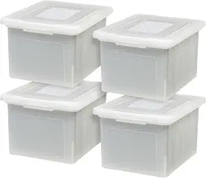IRIS USA 4-Pack 35 Qt. Letter File Box with Lid, Pearl