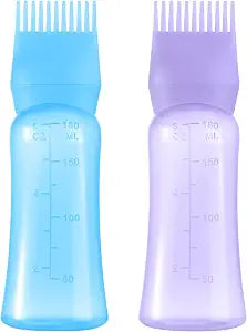 Root Comb Applicator Bottle 6 OZ, Hair Oil Applicator Bottles for Scalp with Massage Comb, 2 Pack Hair Dye Applicator with Graduated Scale (Purple, Blue)