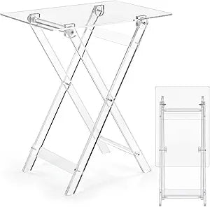 Namalu Acrylic Foldable TV Dinner Table Clear Small Folding Tray Space Saving for Eating Snack Coffee Bed Desk Living Room Kitchen Furniture Easy Assembly(No Edge,24 * 20 * 14 Inches,Transparent)