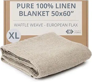 Pure 100% Flax Linen Blanket  50x60-inch Linen Throw Blanket Waffle Weave  Breathable Cooling Blanket  Versatile Beach Blanket  Pre-Washed Lightweight European Flax