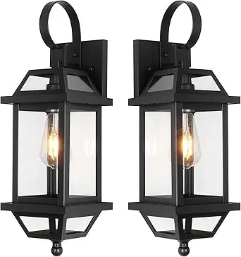 Large Outdoor Wall Lights, 18" Black Exterior Light, 2- Pack Aluminum Outdoor Wall Light Fixture with E26 Socket, Outside Porch Light Enclosed Bottom ETL Listed Exterior Lamp Wall Mount for House