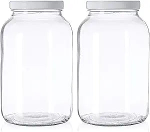 kitchentoolz 1 Gallon Glass Mason Jars  Extra Large Wide Mouth Jars with Airtight Lids  Perfect for Sourdough Starter, Fermenting, Pickling, and Storage  Made in the USA  Pack of 2