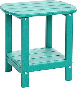 Adirondack Outdoor Side Table, 16.5 HDPE Small Patio Table with Storage Shelf, Weather Resistant End Table for Porch, Pool & Yard (Aruba)