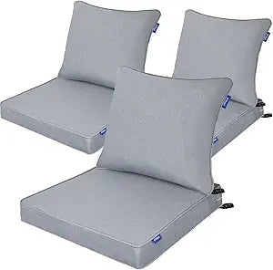 Deep Seat Cushions, Outdoor Cushions, Patio Furniture Cushions, Deep Seat & Back Cushion Patio Cushions for Backyard Couch Sofa Fade Resistant (22x24x4 inches 3 Sets, Light Grey)