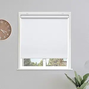 Sunoff Blackout Roller Shades Blinds Cordless for Windows Pull Down Room Darkening Door Blinds with Thermal Insulated Easy to Install for Living Room,Bedroom,Home,Office Bathroom White 34" W x 72" H
