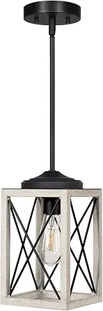 DEWENWILS Pendant Light, Metal Pendant Light Fixtures with Wooden Grain Finish, 48" Adjustable Pipes for Flat and Slop Ceiling, Hanging Ceiling Lamp for Kitchen, Living Room, Bedroom, E26 Base