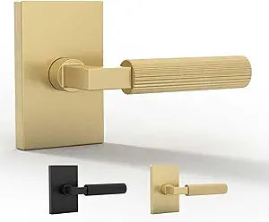 Mega Handles Ridge Dummy Door Handles - 2 Pack Heavy Duty Gold Door Handle, Non-Turning Door Handle for Hallway, Closet & French Doors, Single Side, Fits All Standard Doors - Satin Brass