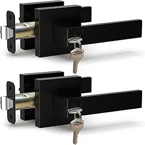 Keyed Entry Door Knob with Lock, Matte Black Exterior Door Handle, Heavy Duty Door Lock with Key for Front Door, Bedroom, ApartmentOffice, Easy Installation Door Handle with Lock, 2 Pack