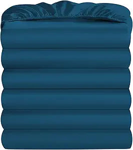 Maple&Stone Twin Fitted Sheet Only - Bulk Pack of 6 Bottom Sheets - Premium Soft & Breathable, Brushed Microfiber Fabric for Twin Size, Teal