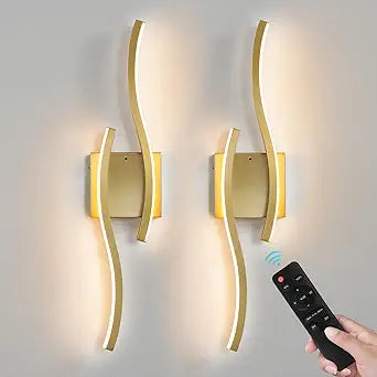 Gold Battery Operated Wall Sconces: 23.6 Inch Rechargeable Wall Sconce Set of 2 with Remote Control/3 Colors/10-100% Dimming/Timer, Modern Wall Light for Bedroom Living Room Hallway Bathroom, 2 Pcs