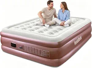 Luxury Queen Air Mattress with Built-in Pump, 17" Raised Double High Inflatable Bed in Elegant Rose Gold, 800lbs Heavy Duty Blow Up Mattress for Guest, Home, Camping - 3 Min Fast Inflation