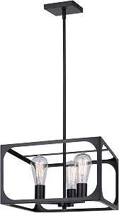 Canarm Rosano 3-Light Rod Chandelier, Open-Cage Mid-Century Industrial Design, Adjustable Height Ceiling Light for Dining Room, Kitchen, or Living Room