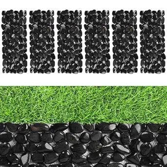 River Rock Stepping Stones Outdoor for Garden Walkway, 6 Pcs 16" L x 6" W Rectangle Shape Paver Step Stones Polished Pebble River Stone Mat for Yard Lawn Patio Pathway Walk Way - Black