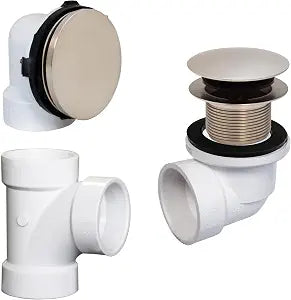 Westbrass D593PRK-20 Plumber's Pack Bath Waste Assembly with Tip-Toe Drain Plug, Illusionary Overflow Faceplate and Sch. 40 PVC Elbows, Stainless Steel