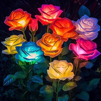 6-Pack Solar Flowers Outdoor Waterproof - Solar Garden Lights with Rose, Solar Flower Lights for Outside Yard Decorations Outdoor