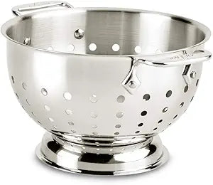 All-Clad Tools and Accessories Stainless Steel Colander 3 Quart Strainer, Pasta Strainer with Handle, Pots and Pans Silver