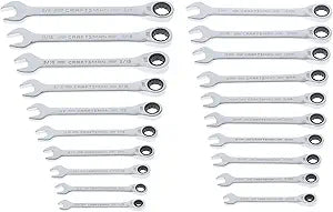 CRAFTSMAN Ratchet Wrenches Set, 20 Pc, 90 Tooth SAE/Metric Ratcheting Wrench Set with Case, 4 Degree Arc Swing (CMMT87220)
