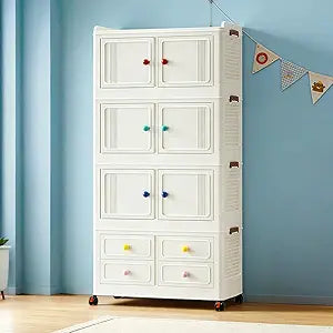 Foldable Storage Cabinet with Wheels & Lids, Large Capacity Closet Organizers and Storage, ABS MaterialMoisture-Proof for Home, Apartment, Dorm, Closet - Easy No-Tool Assembly