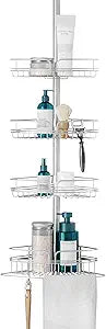 Zenna Home Tension Pole Shower Caddy Corner Organizer, Adjustable Standing Shower Caddy with 4 Baskets and Built in Towel Bar, Rust Resistant Bathroom Tension Rod Organizer, 60 to 97 Inch, Chrome