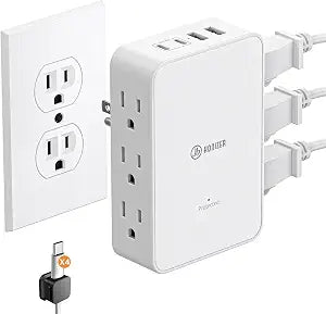 Outlet Extender with 6AC Side Outlets,Flat Wall Outlet,PD 20W USB C