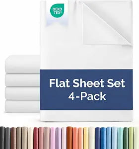 Queen Size Flat Sheet - Pack of 4 Top Flat Bed Sheet Only - Ultra-Soft, Comfy Breathable & Cooling - Hotel Quality, Fade & Wrinkle Free - Easy-Care, Stain & Shrink Resistant Bedding - Oeko-Tex - Cream