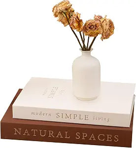 Linen Hardcover Decorative Books for Home Decor - Coffee Table Book Decor Large Fake Faux Books for Decoration Storage Box Bookshelf Decors (Brown Beige, Set of 2)