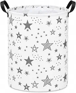 Collapsible Kids Laundry Basket Clothes Hamper, Foldable Storage Organizer Bin, Toy Clothes Storage with Handles for Boys Girls Bedroom, Room Decor Grey Star