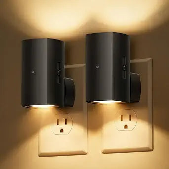 Brightown 2 Pack Black Night Lights with Rotating Plug, Soft White