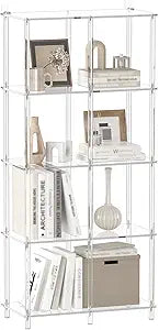 5-Tier Acrylic Bookshelf with 8 Cube Storage, Clear Bookcase for Home Office, Mordern, Multifunctional Open Book Shelves for Living Room, Bedroom, 50.8" H, Easy Assembly