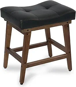 Saddle Seat Vanity Stool with Wood Legs, Makeup Stool Chairs, U-Shaped Ottoman Foot Rest Stools, Modern Makeup Bench, Small PU Leather Square Chair Under Desk for Vanity, Living Room Black