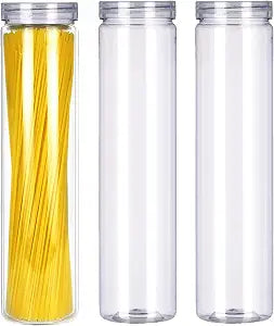 3Pcs Clear Plastic Food Storage Jar with Lid, Plastic Spaghetti Pasta Containers with Screw on Lids for Dry Goods, Noodles, Spices and More