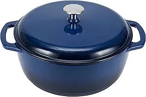 Amazon Basics Enameled Cast Iron Dutch Oven Pot with Lid, Dual Handles, Heavy-Duty, Oven Safe for Stews, Roasting, Baking, 6-Quart, Navy