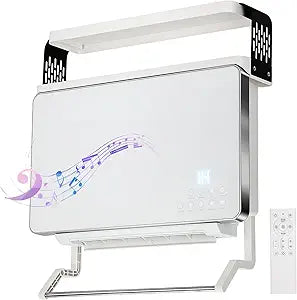 1800W Smart Wall Heater, Electric Bathroom Heaters with Towel Warmer, Wall Heater for Indoor Use with 3 Heating Modes, Remote Control, Bluetooth Speaker, Display & RGB, for Office, Living Room