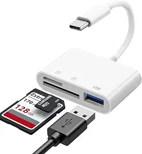 USB C SD Card Reader for iPhone 15 16 17, SD Card Adapter with SD MicroSD USB 3 Ports, USBC Memory Card Reader for iPhone 15 16, iPad, Mac, MacBook Pro/Air,Digital Camera Adapter iPhone, Android